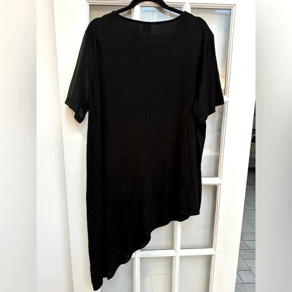 ASOS Black Short Sleeve Asymmetrical Hem Blouse Mesh Sheer Sleeve Plus Size 22 - Picture 5 of 9